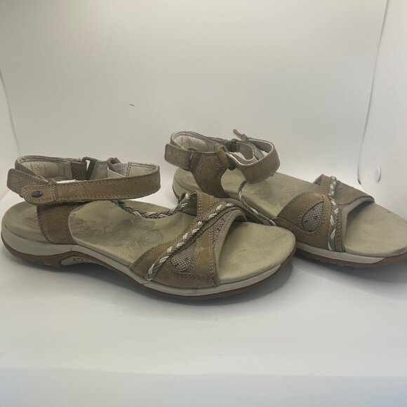 Merrell violatta aluminum Tan Strappy Sandals Size 7 Braided Detail & Adjustable - Picture 3 of 8